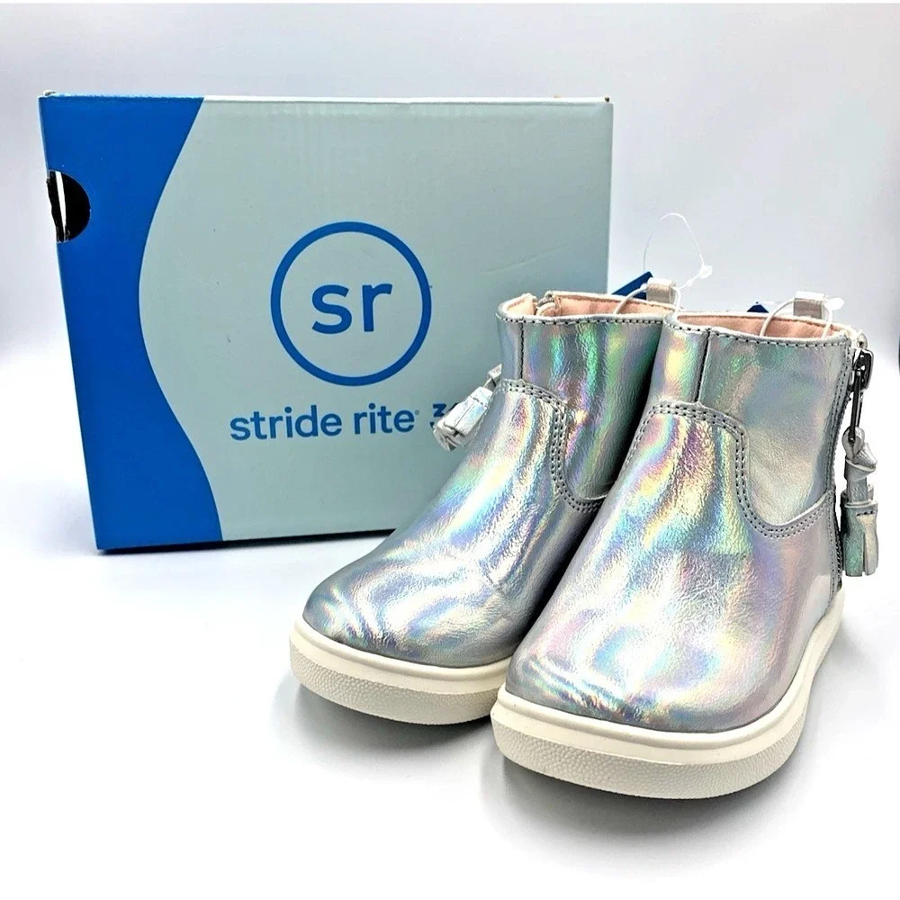 Stride Rite Melody Boots Kids Silver Iridescent KG009201 Size‎ 7M